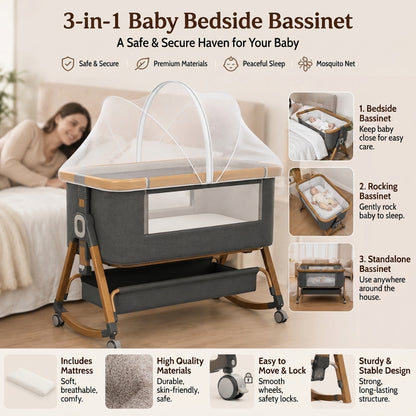 BABYBOND — 3-in-1 Rocking Baby Bedside Bassinet