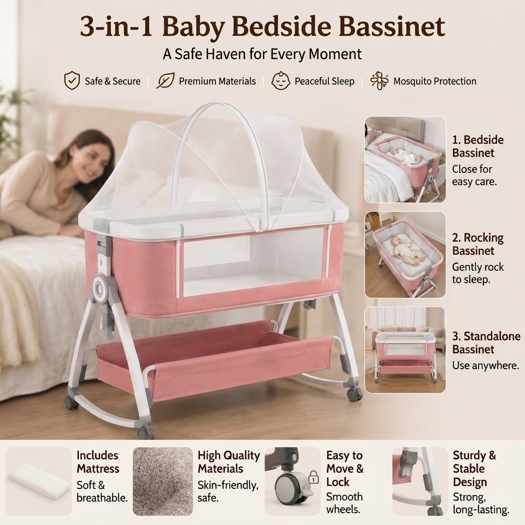 BABYBOND — 3-in-1 Rocking Baby Bedside Bassinet